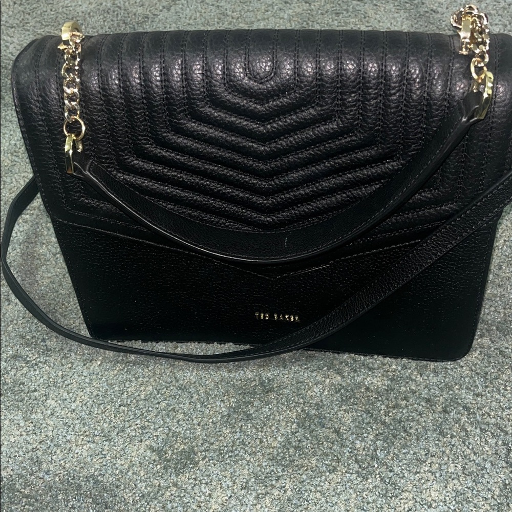 Ted Baker Black Quilted Leather Shoulder Bag with Gold Chain